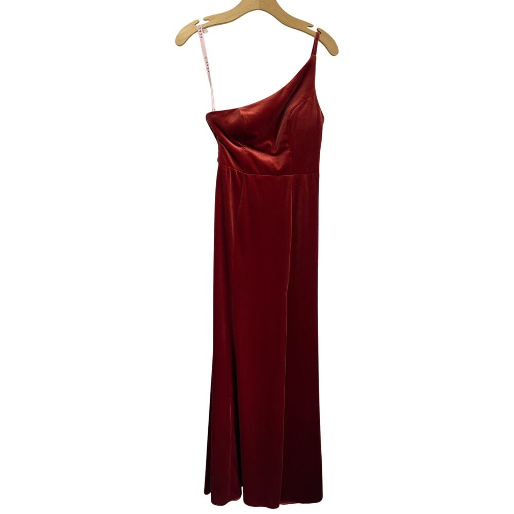 Azazie Kala Terracotta Velvet One Shoulder Formal Bridesmaid Dress A2